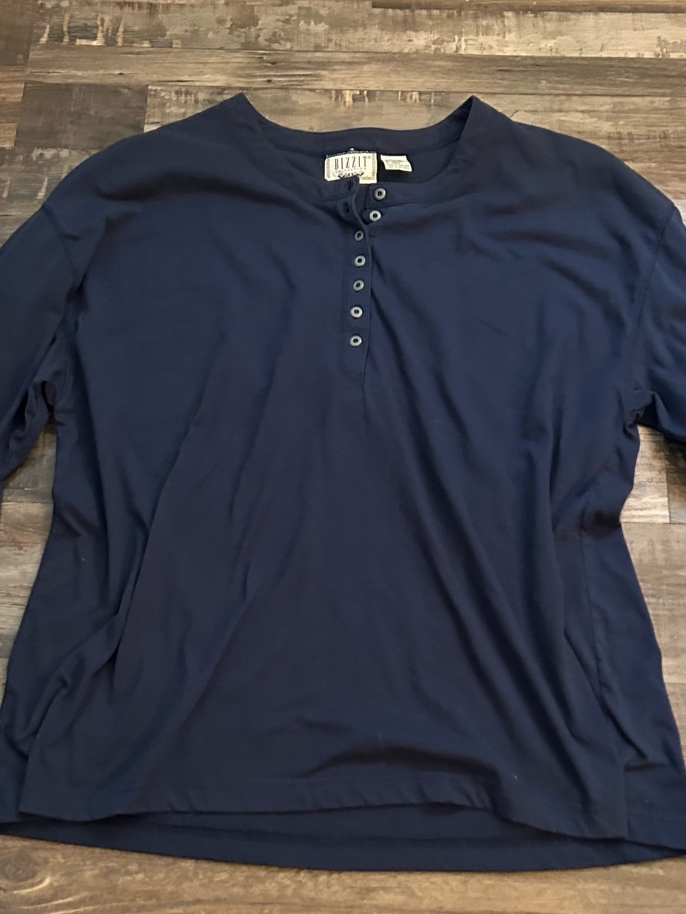 Bizzit Men’s Blue Solid Knit Button Henley Neck Long Sleeve T-Shirt Size 40